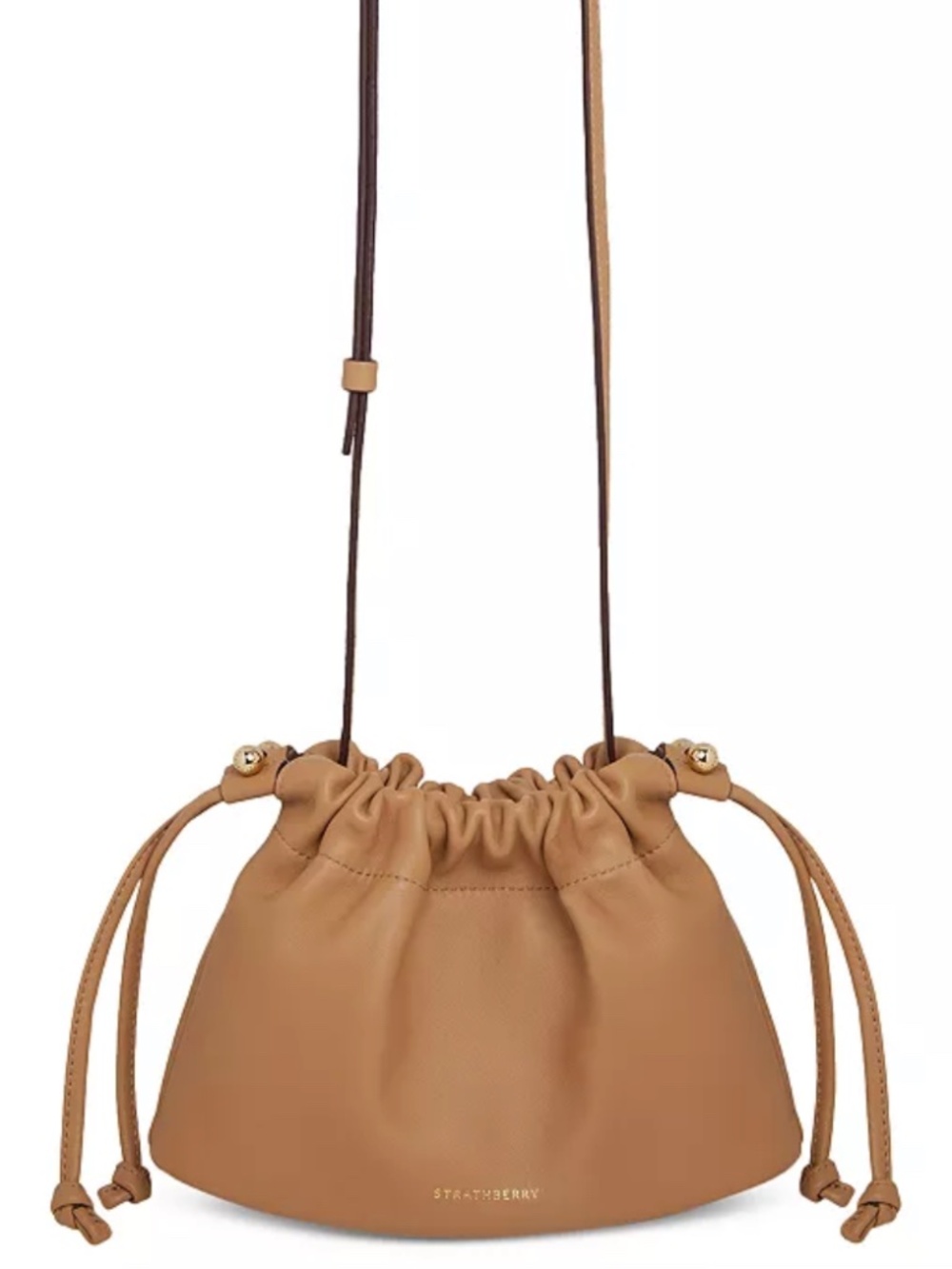 Strathberry Charlotte Drawstring Soft Nappa Crossbody Camel